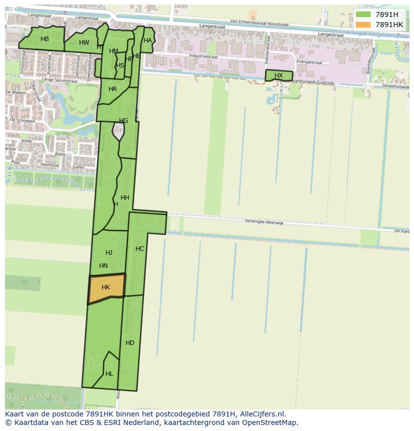Afbeelding van het postcodegebied 7891 HK op de kaart.