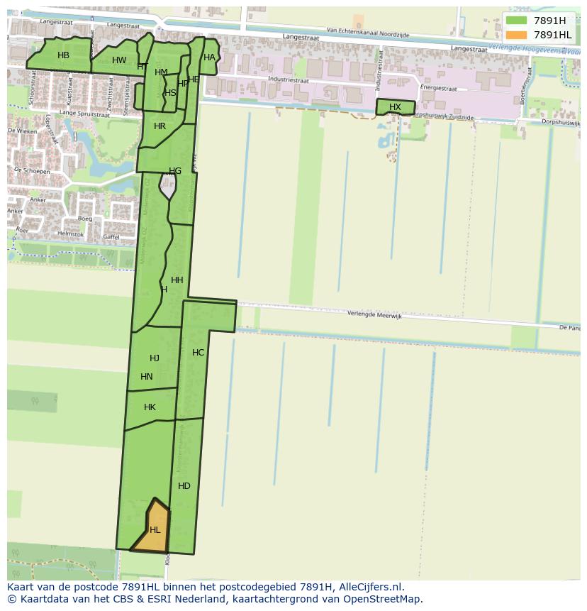 Afbeelding van het postcodegebied 7891 HL op de kaart.