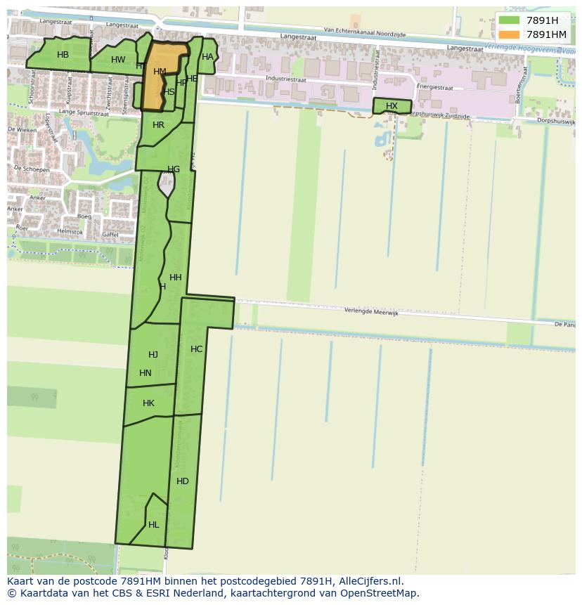 Afbeelding van het postcodegebied 7891 HM op de kaart.