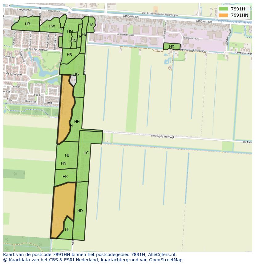 Afbeelding van het postcodegebied 7891 HN op de kaart.
