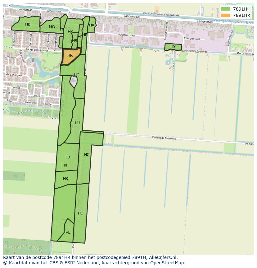 Afbeelding van het postcodegebied 7891 HR op de kaart.