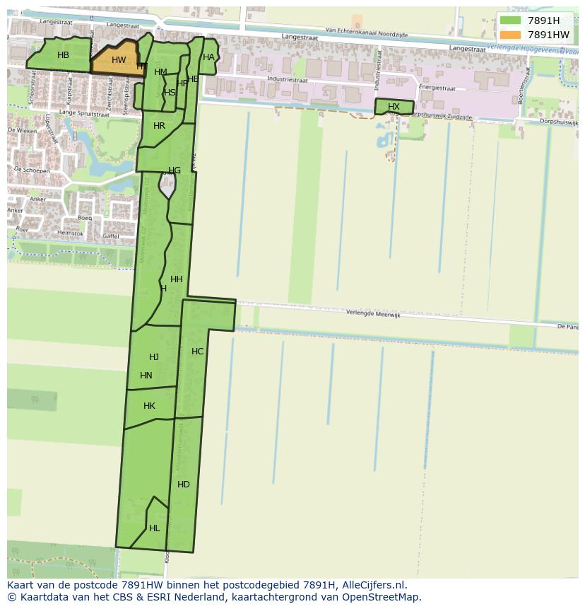 Afbeelding van het postcodegebied 7891 HW op de kaart.