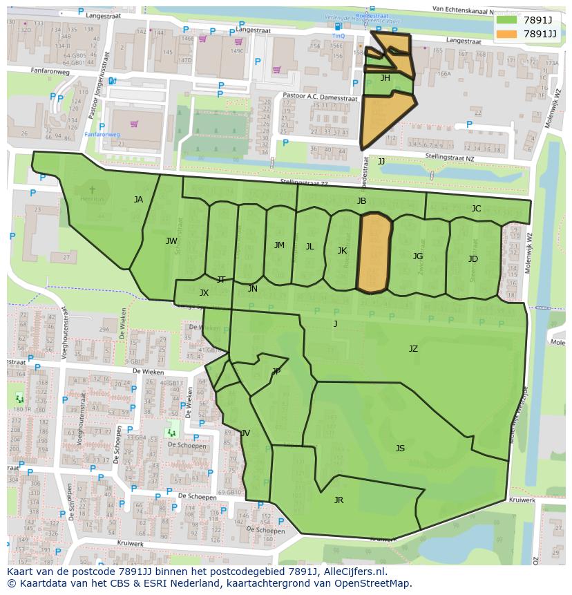 Afbeelding van het postcodegebied 7891 JJ op de kaart.