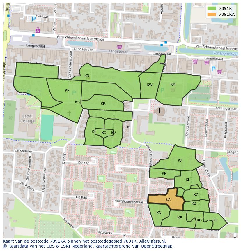 Afbeelding van het postcodegebied 7891 KA op de kaart.