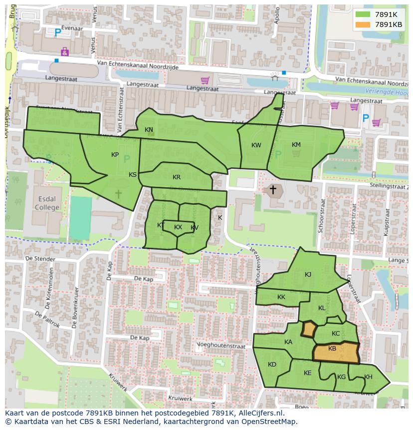 Afbeelding van het postcodegebied 7891 KB op de kaart.