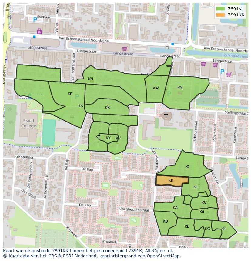 Afbeelding van het postcodegebied 7891 KK op de kaart.