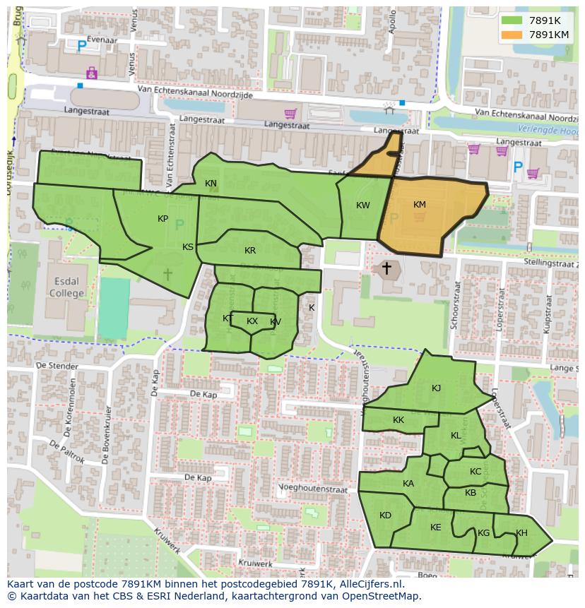 Afbeelding van het postcodegebied 7891 KM op de kaart.