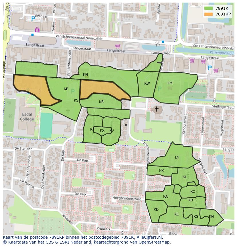 Afbeelding van het postcodegebied 7891 KP op de kaart.