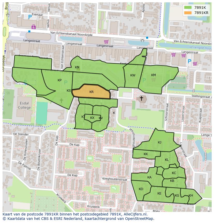 Afbeelding van het postcodegebied 7891 KR op de kaart.