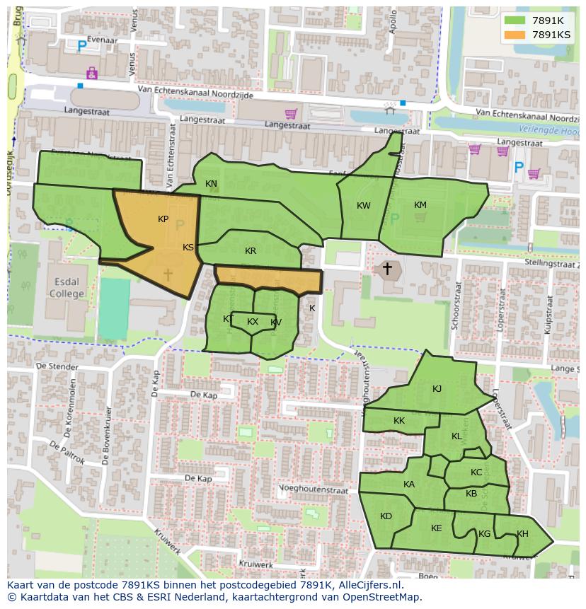 Afbeelding van het postcodegebied 7891 KS op de kaart.
