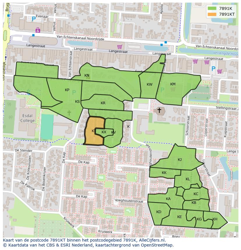 Afbeelding van het postcodegebied 7891 KT op de kaart.