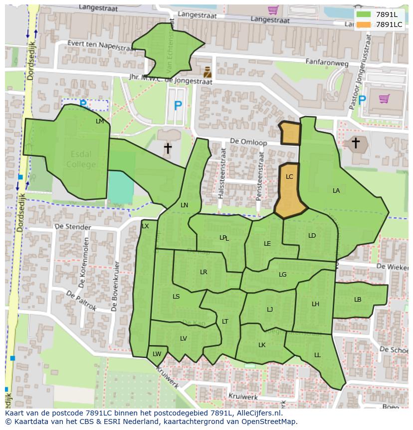 Afbeelding van het postcodegebied 7891 LC op de kaart.