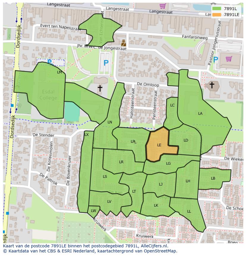 Afbeelding van het postcodegebied 7891 LE op de kaart.