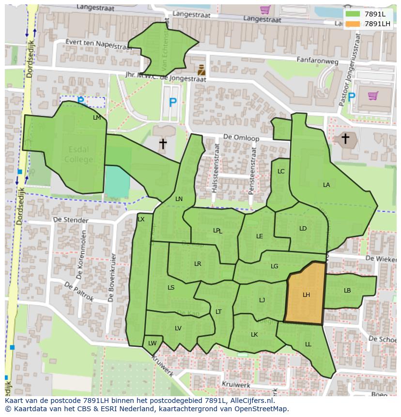 Afbeelding van het postcodegebied 7891 LH op de kaart.