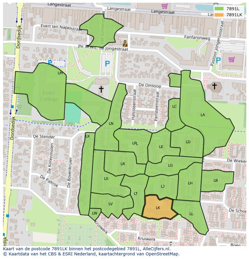Afbeelding van het postcodegebied 7891 LK op de kaart.