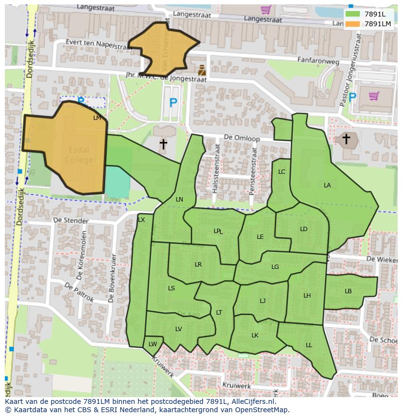 Afbeelding van het postcodegebied 7891 LM op de kaart.