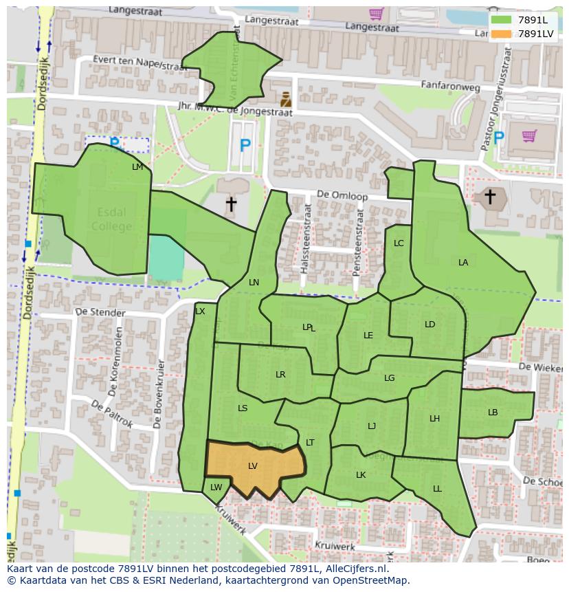 Afbeelding van het postcodegebied 7891 LV op de kaart.