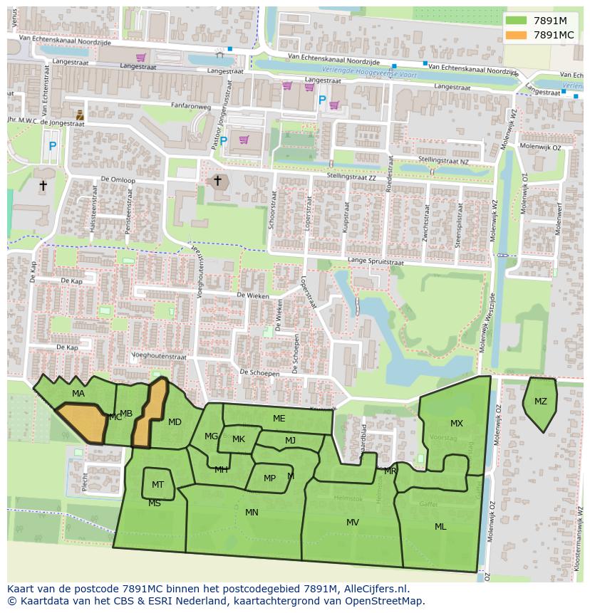 Afbeelding van het postcodegebied 7891 MC op de kaart.