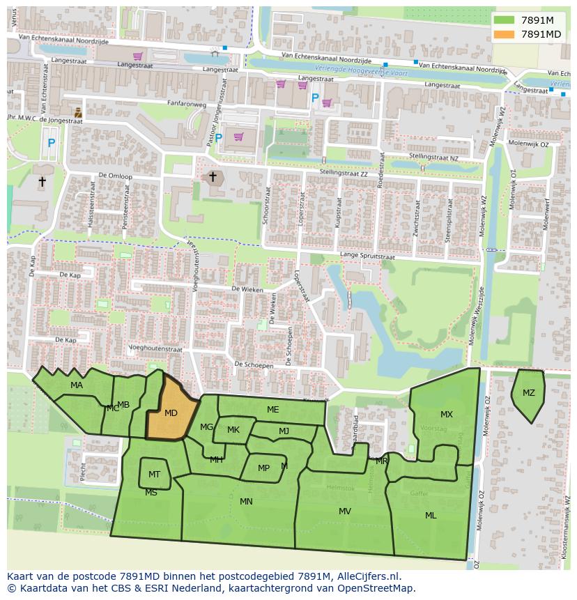 Afbeelding van het postcodegebied 7891 MD op de kaart.