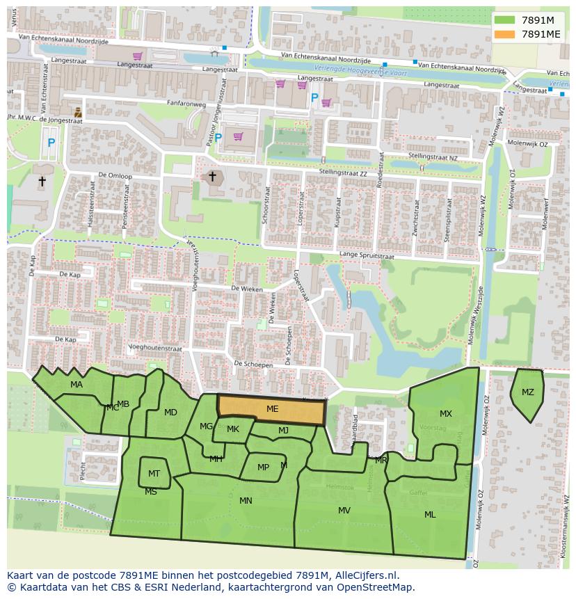 Afbeelding van het postcodegebied 7891 ME op de kaart.