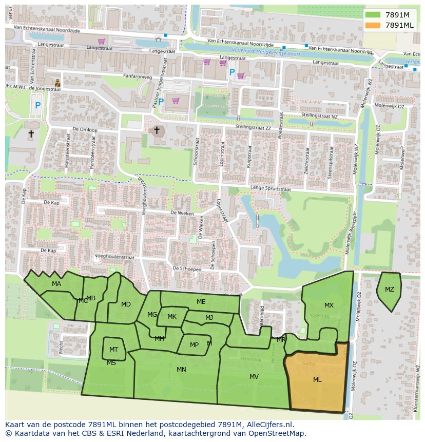 Afbeelding van het postcodegebied 7891 ML op de kaart.