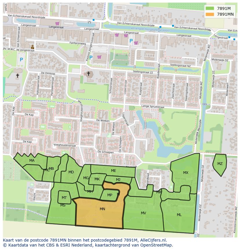 Afbeelding van het postcodegebied 7891 MN op de kaart.