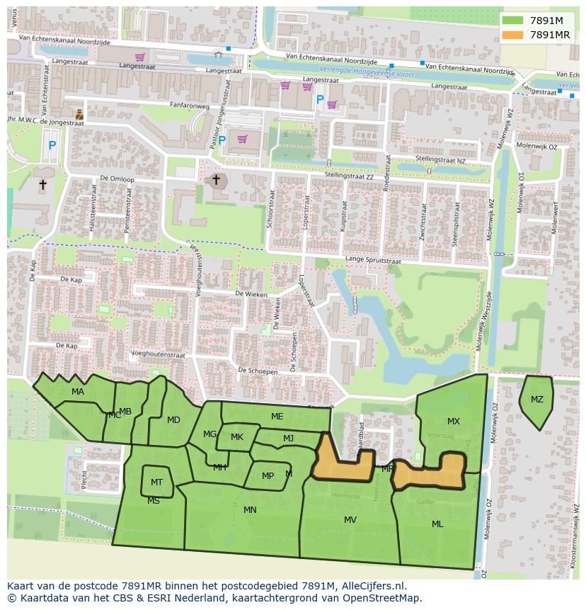 Afbeelding van het postcodegebied 7891 MR op de kaart.