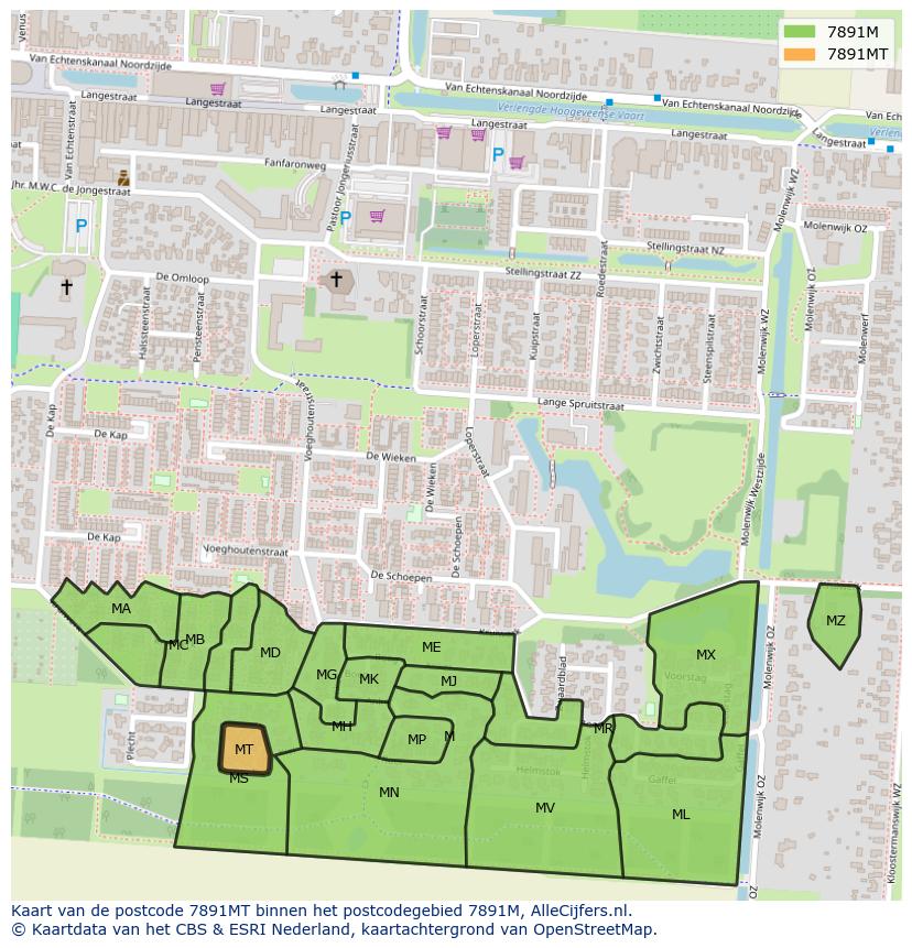 Afbeelding van het postcodegebied 7891 MT op de kaart.