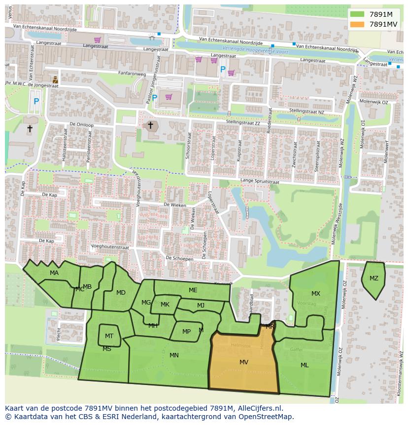 Afbeelding van het postcodegebied 7891 MV op de kaart.