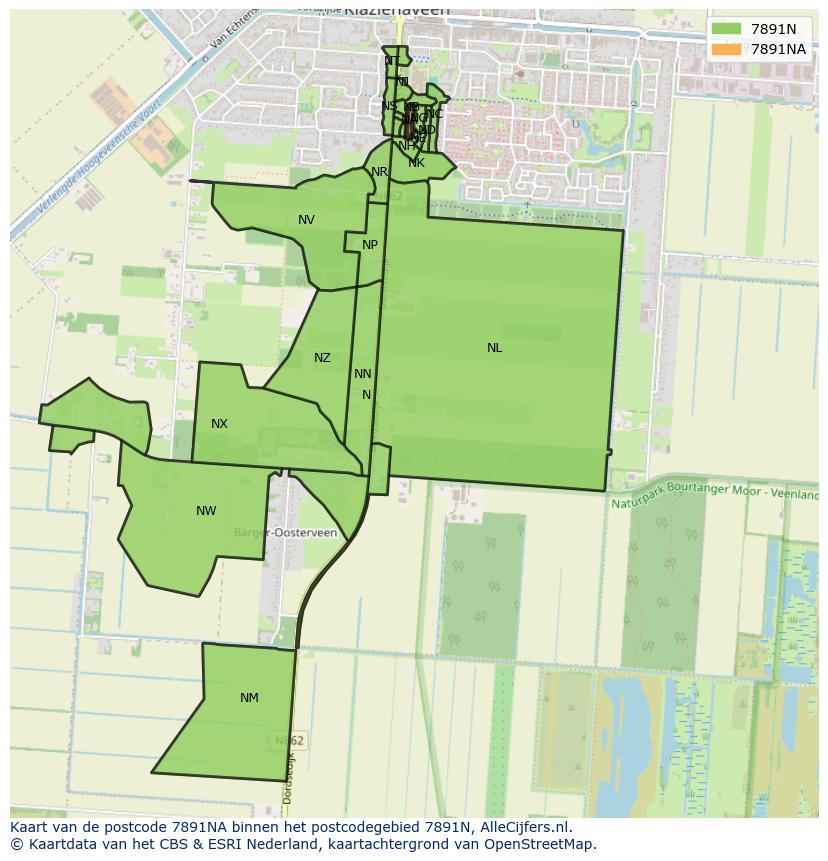 Afbeelding van het postcodegebied 7891 NA op de kaart.