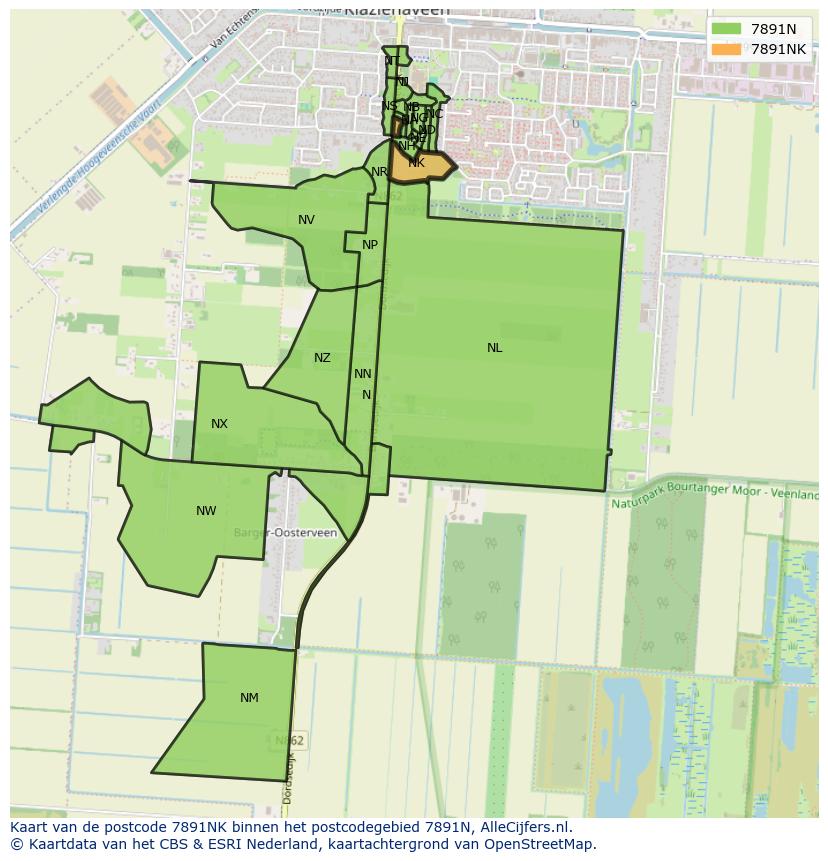 Afbeelding van het postcodegebied 7891 NK op de kaart.