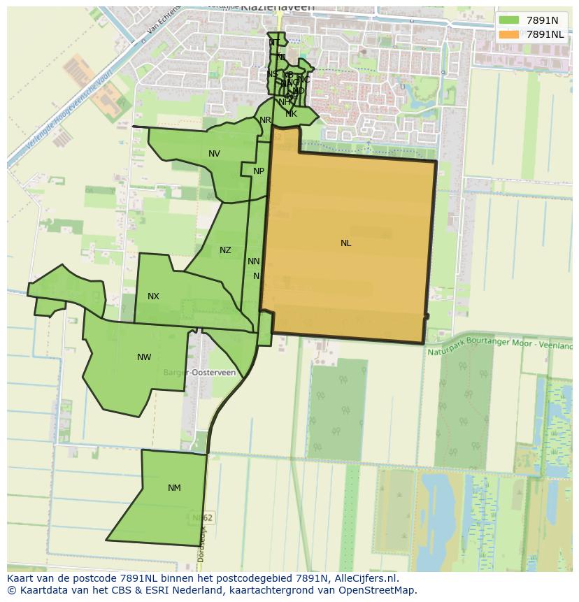 Afbeelding van het postcodegebied 7891 NL op de kaart.