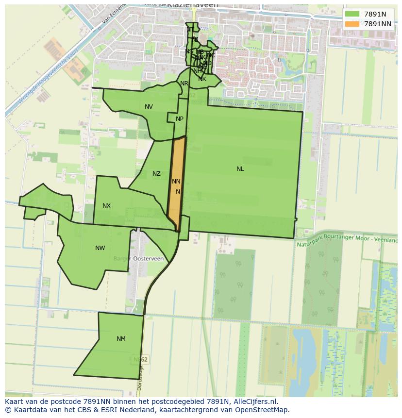 Afbeelding van het postcodegebied 7891 NN op de kaart.