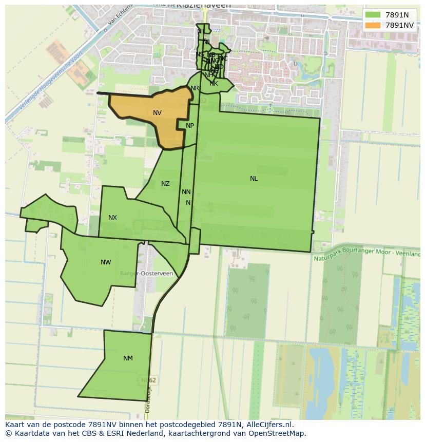 Afbeelding van het postcodegebied 7891 NV op de kaart.