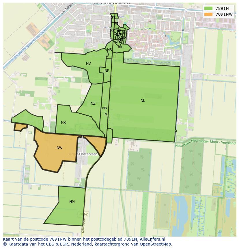 Afbeelding van het postcodegebied 7891 NW op de kaart.
