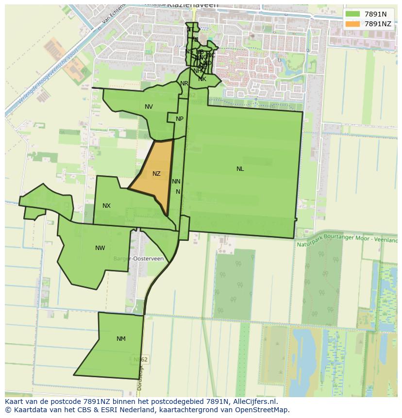 Afbeelding van het postcodegebied 7891 NZ op de kaart.