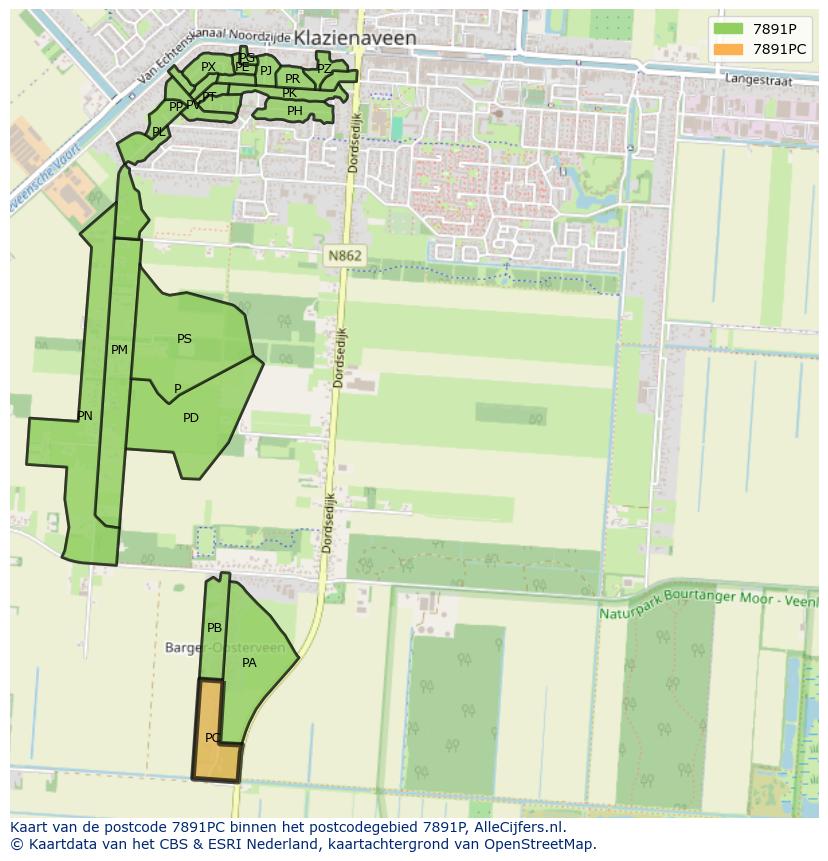 Afbeelding van het postcodegebied 7891 PC op de kaart.