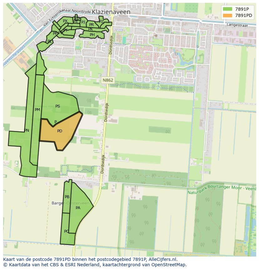Afbeelding van het postcodegebied 7891 PD op de kaart.
