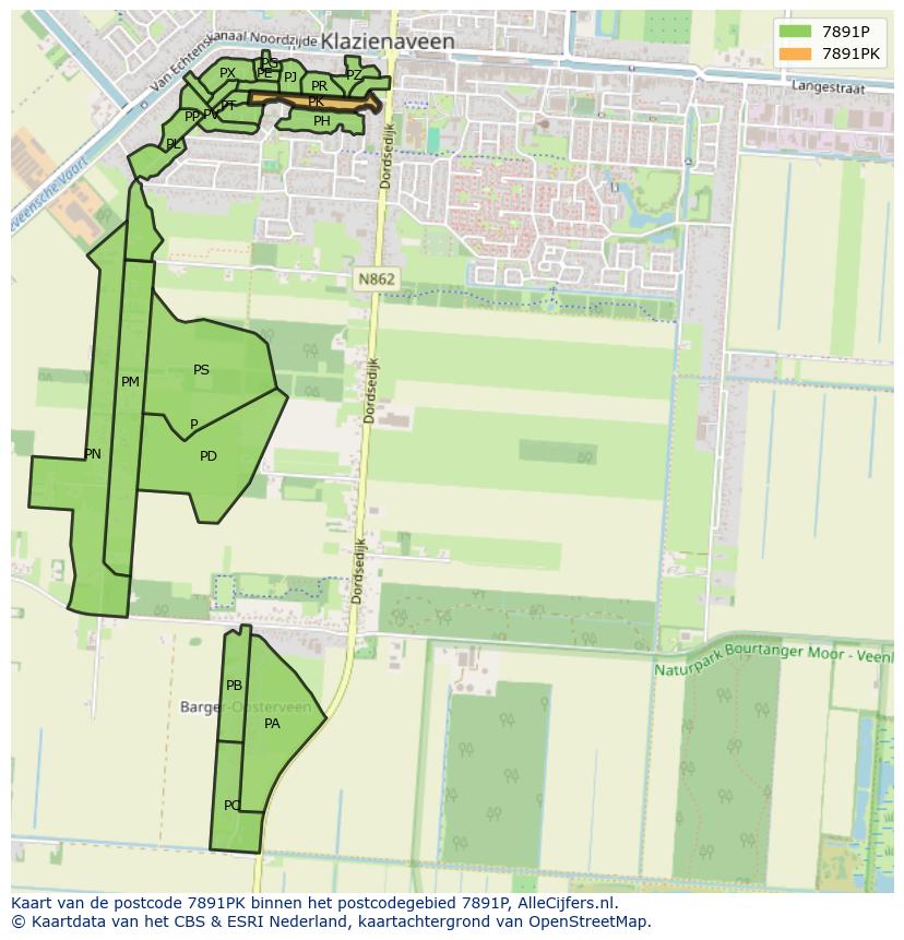 Afbeelding van het postcodegebied 7891 PK op de kaart.