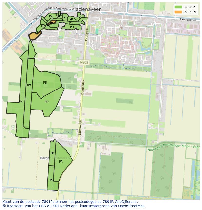 Afbeelding van het postcodegebied 7891 PL op de kaart.