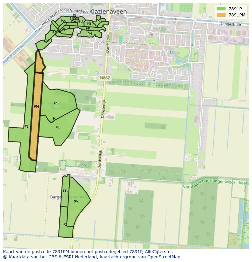 Afbeelding van het postcodegebied 7891 PM op de kaart.