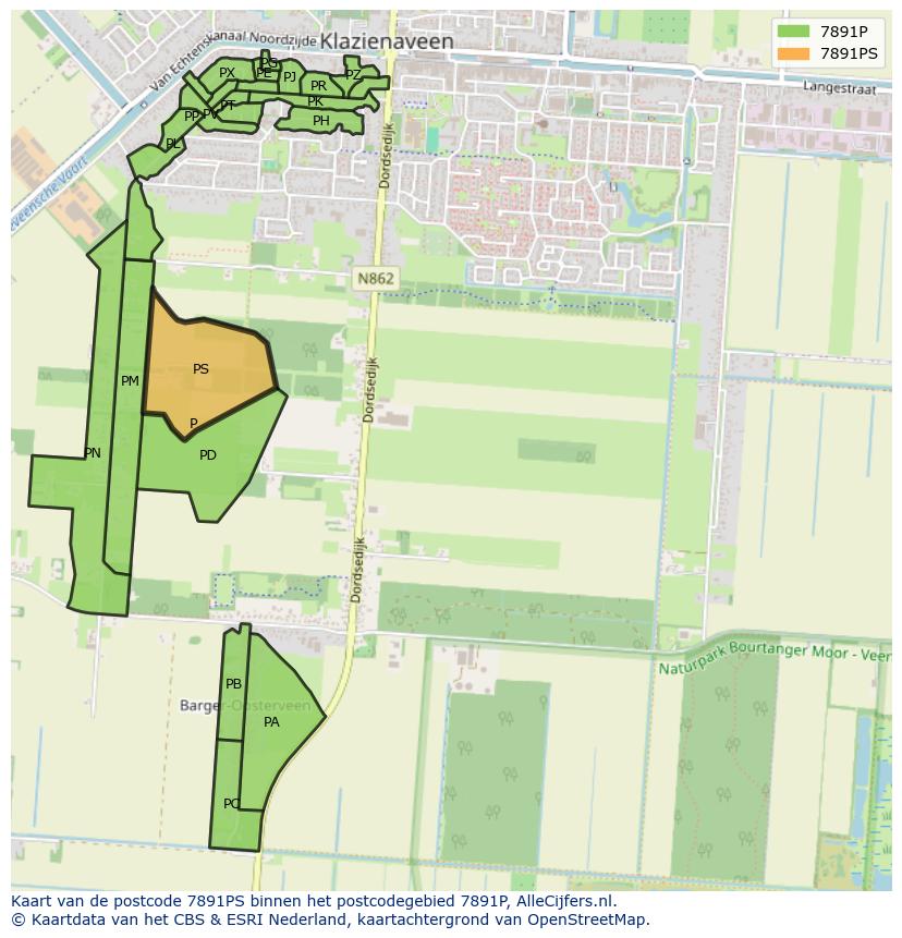 Afbeelding van het postcodegebied 7891 PS op de kaart.