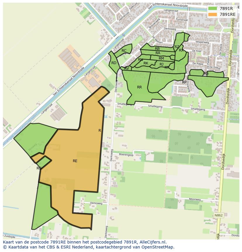 Afbeelding van het postcodegebied 7891 RE op de kaart.