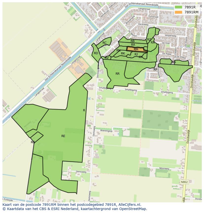 Afbeelding van het postcodegebied 7891 RM op de kaart.