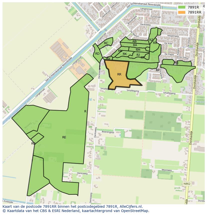 Afbeelding van het postcodegebied 7891 RR op de kaart.