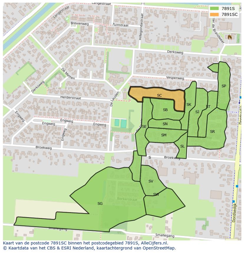 Afbeelding van het postcodegebied 7891 SC op de kaart.