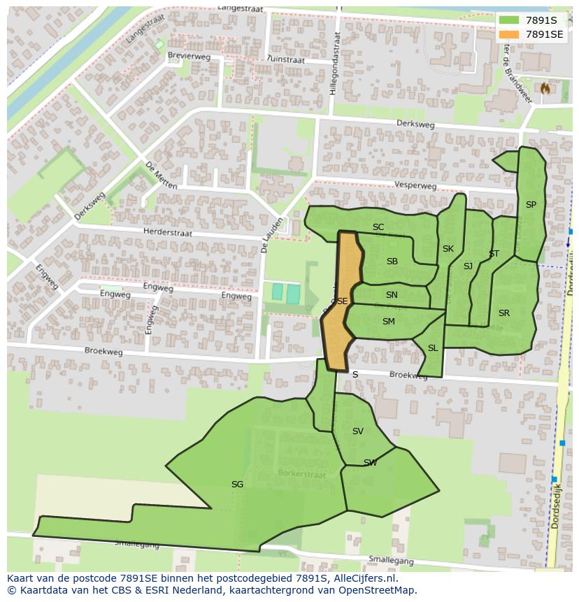 Afbeelding van het postcodegebied 7891 SE op de kaart.