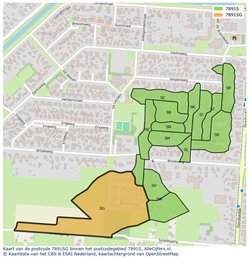 Afbeelding van het postcodegebied 7891 SG op de kaart.