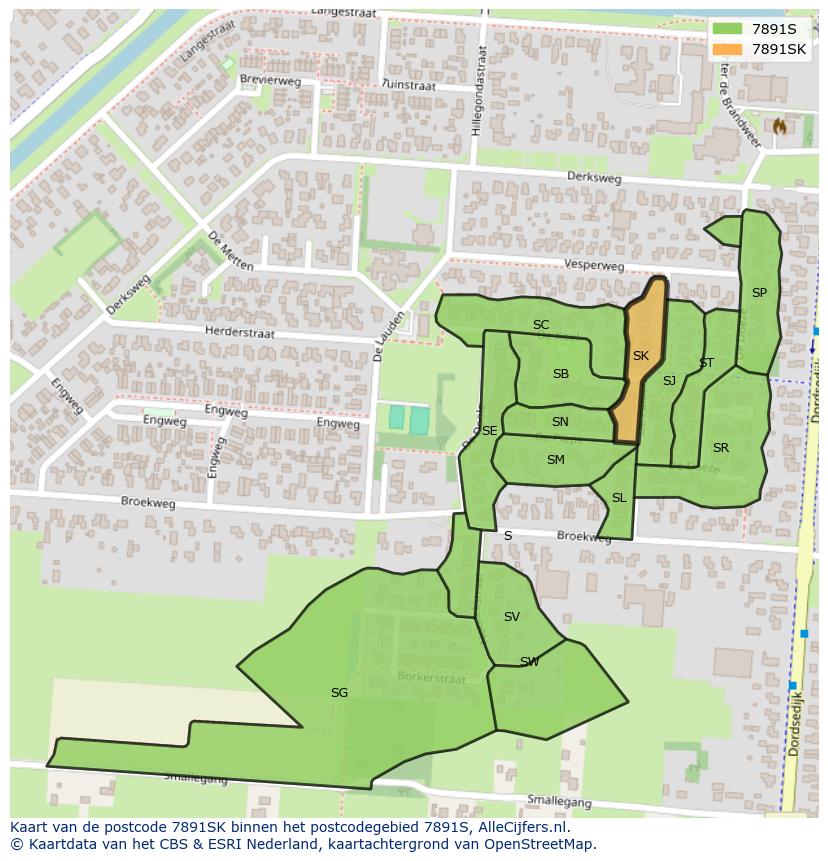 Afbeelding van het postcodegebied 7891 SK op de kaart.