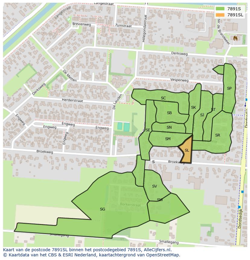 Afbeelding van het postcodegebied 7891 SL op de kaart.